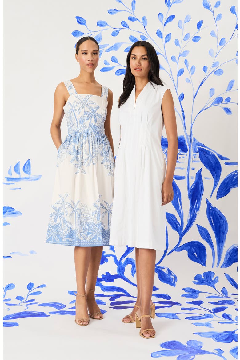Stretch Cotton Fit & Flare Dress, Alternate, color, BRILLIANT WHITE