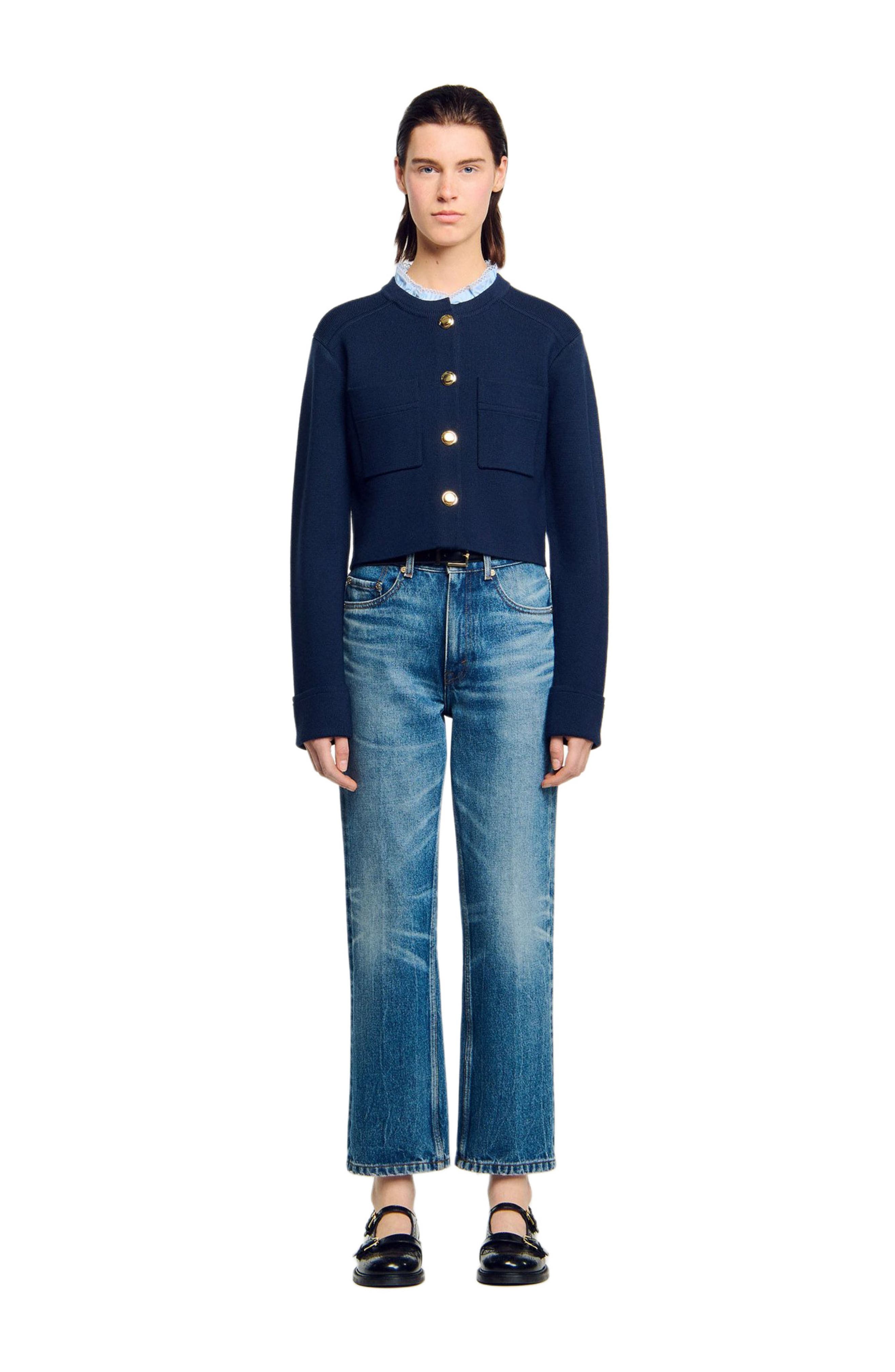 Cardigan with detachable ruffle collar