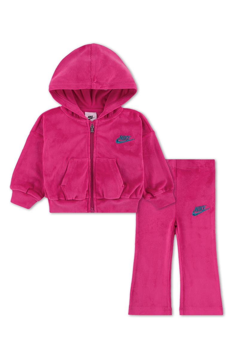 Nike Velour Hoodie & Flare Leggings Set, Main, color, Fireberry