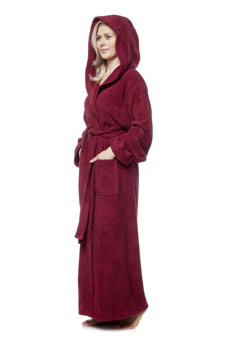 Pacifica Women's Cotton Full Length Hooded Bathrobe, Alternate, color, Wine