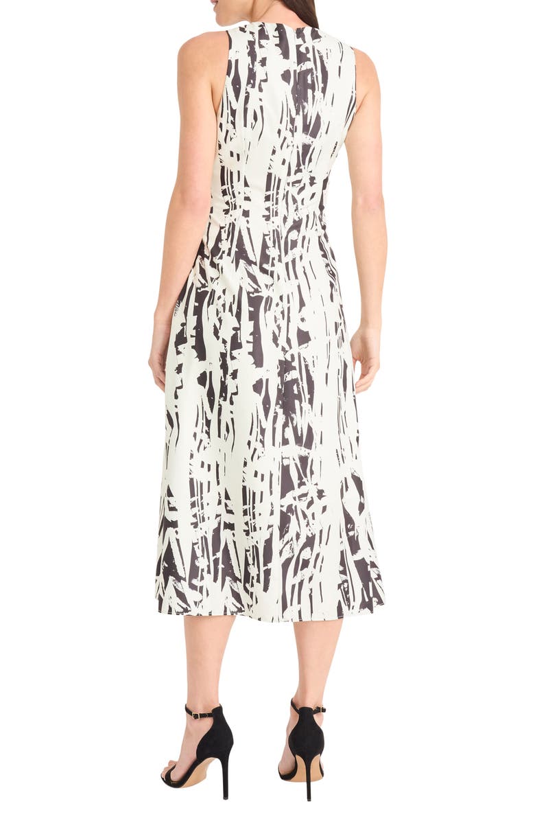 Maggy London Abstract Print Asymmetrical Midi Dress, Alternate, color, Vanilla/ Black