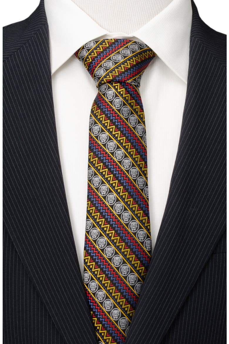 Black Panther Stripe Silk Blend Tie, Alternate, color, BLACK