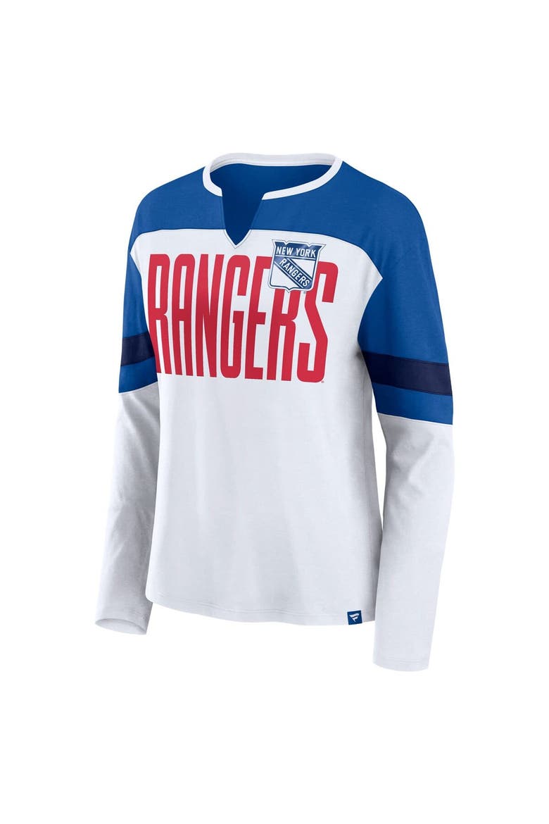 Women's Fanatics White/Blue New York Rangers Frozen Long Sleeve Notch Neck T-Shirt, Alternate, color, White
