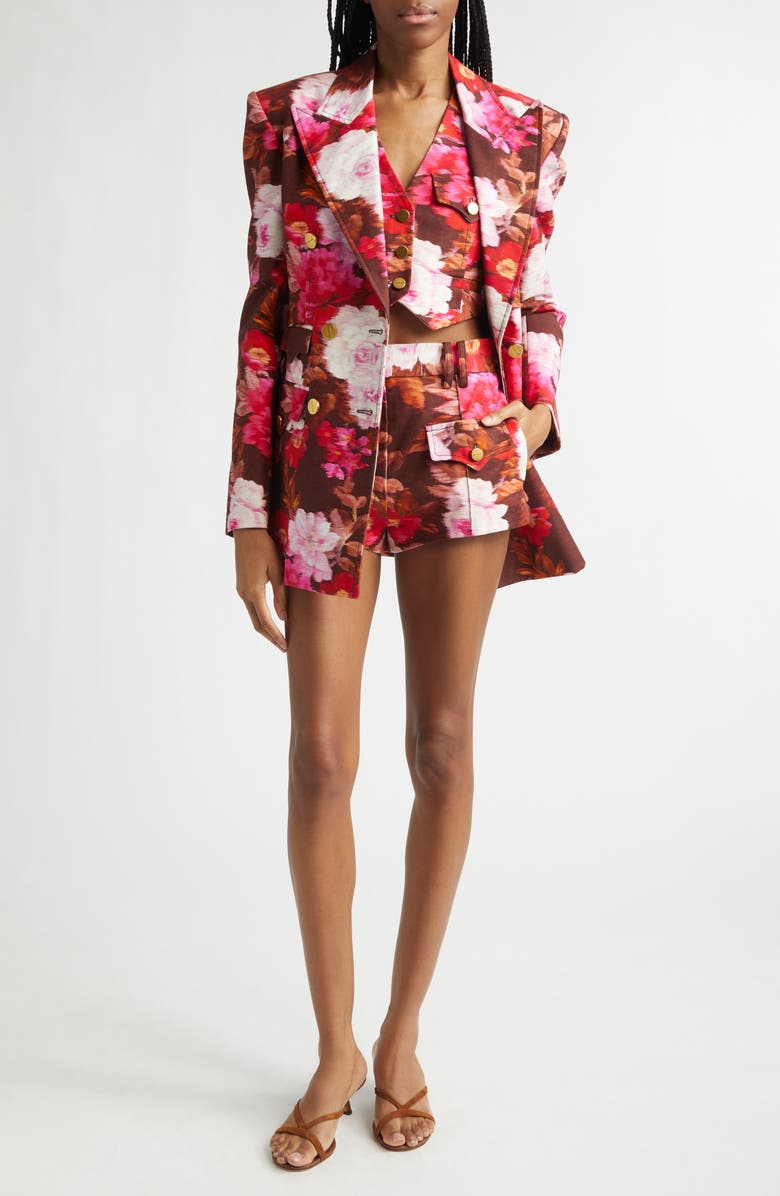 Zimmermann Kindred Spirit Luna Floral High Waist Cotton Drill Shorts, Alternate, color, Chocolate Rose