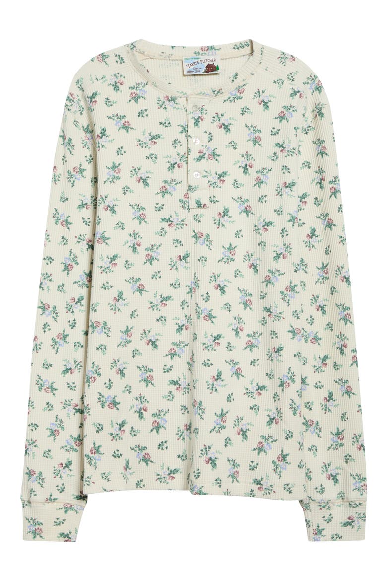 Danbury Floral Waffle Stitch Henley, Main, color, IVORY