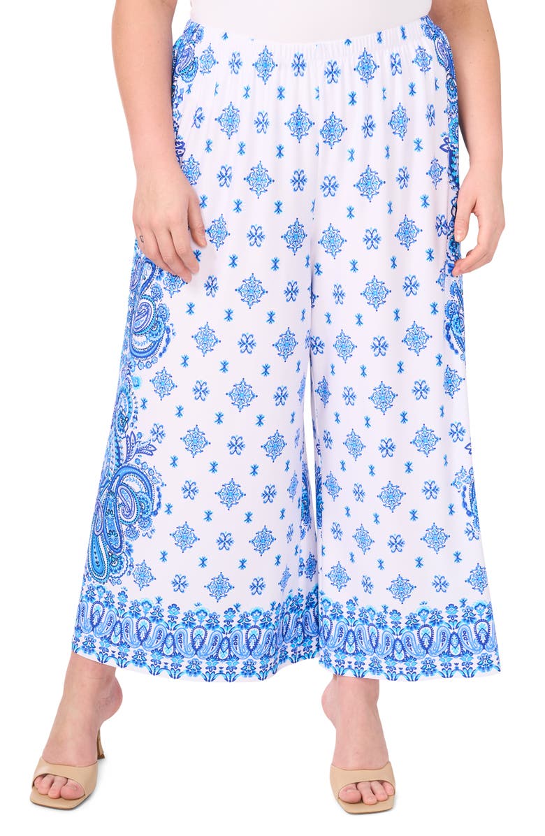 Vince Camuto Paisley Print Pants, Main, color, Canal Blue Diamond