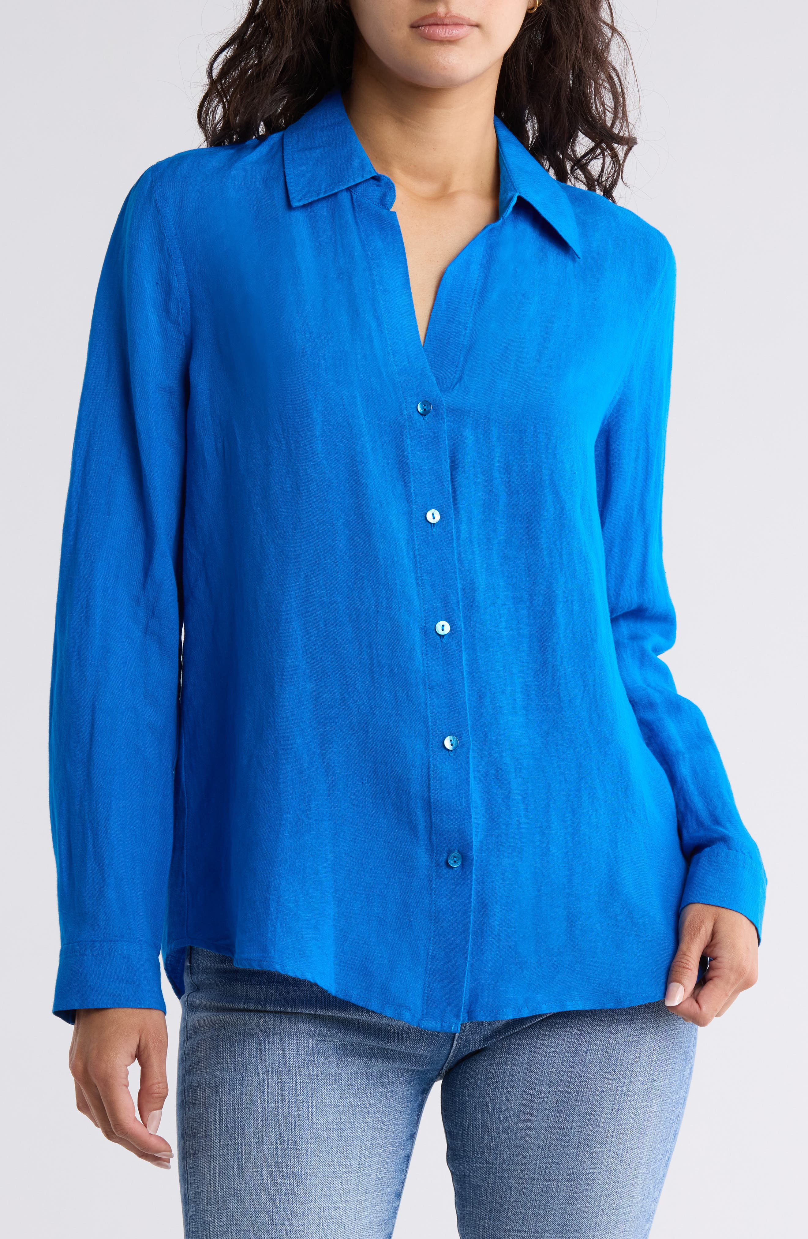 L'AGENCE Nina Linen Blend Button-Up Shirt