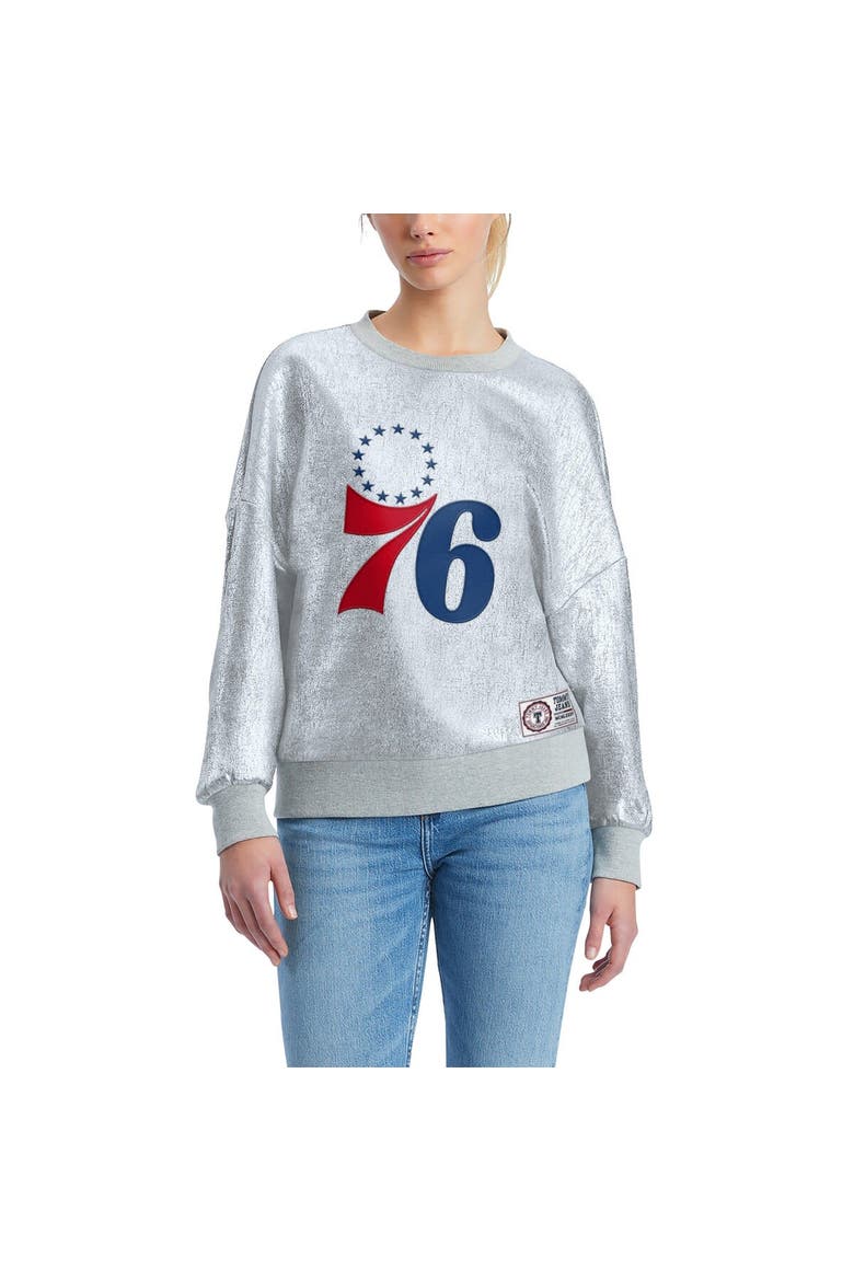 Women's Tommy Jeans Silver Philadelphia 76ers Tracy Pullover Sweatshirt, Main, color, Silver