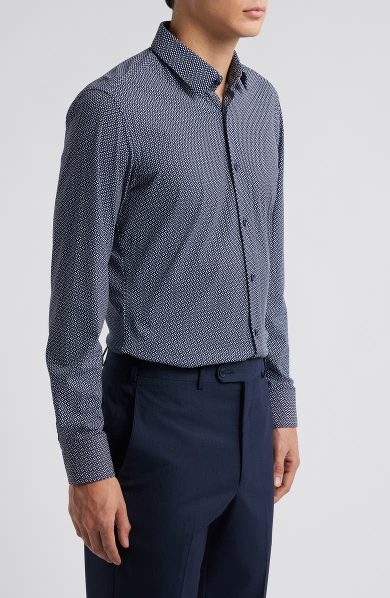 BOSS Hank Kent Slim Fit Performance Stretch Dress Shirt, Alternate, color, Dk Bu