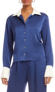 FIFTEEN TWENTY Tawnie Contrast Trim Satin Button-Up Shirt