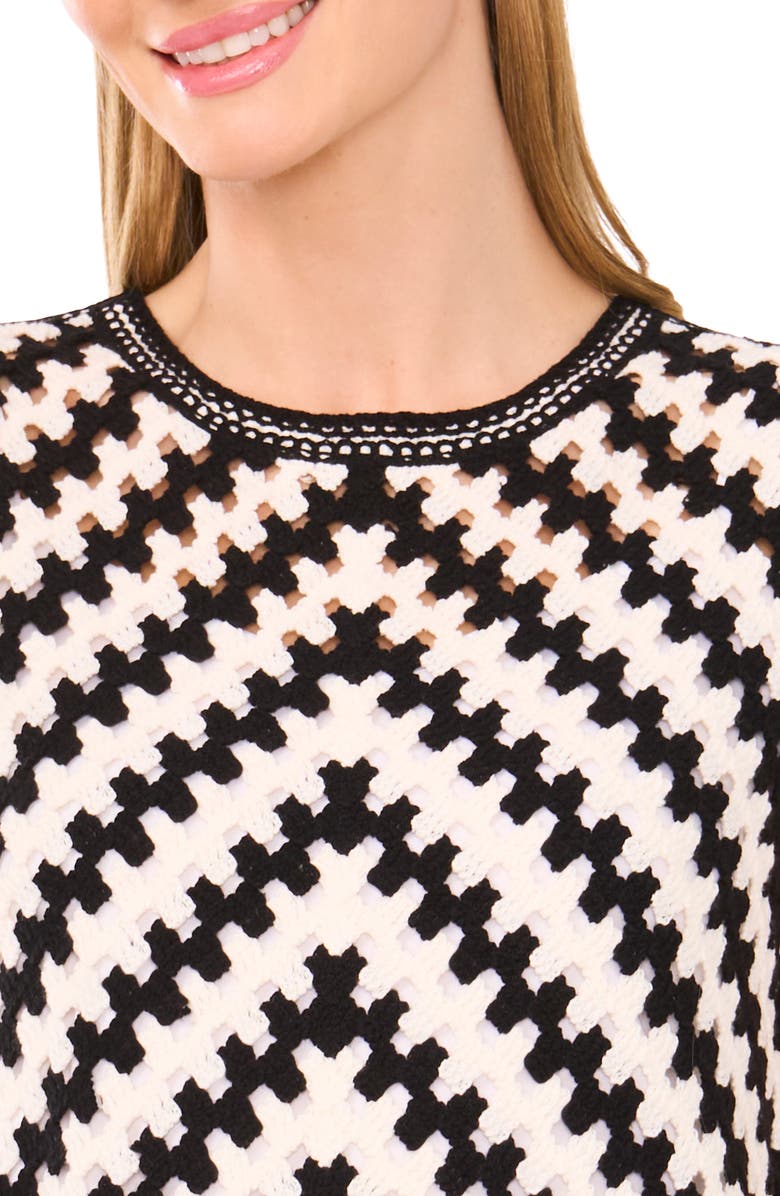 CeCe Chevront Stripe Cotton Blend Crochet Sweater Tank, Alternate, color, Rich Black