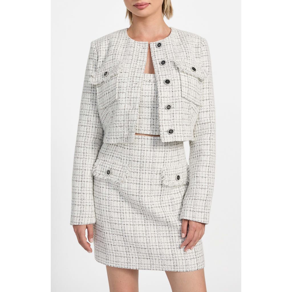 Guess Anna Marie Crop Tweed Jacket In Gray