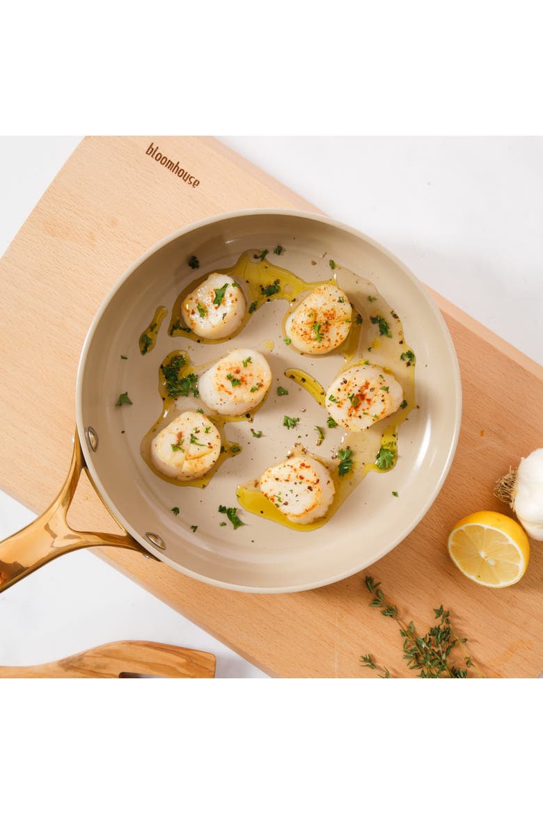 8 Inch Heavy Duty Aluminum Premium PFA Free Ceramic Nonstick Saute/Deep Frying Pan Skillet, Alternate, color, Linen White with Gold Handle