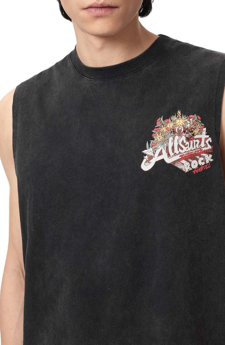 AllSaints Roque Sleeveless Graphic T-Shirt, Alternate, color, Washed Black
