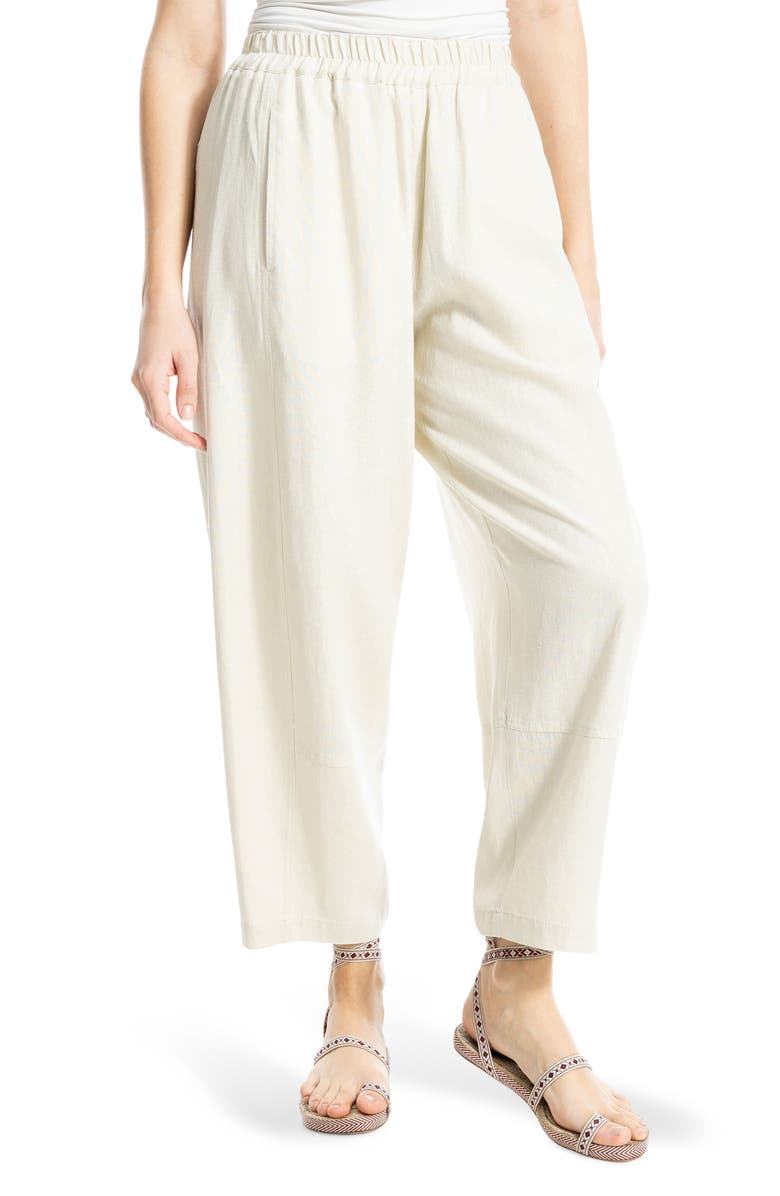 MAX STUDIO Crop Linen Blend Barrel Leg Pants, Main, color, Natural