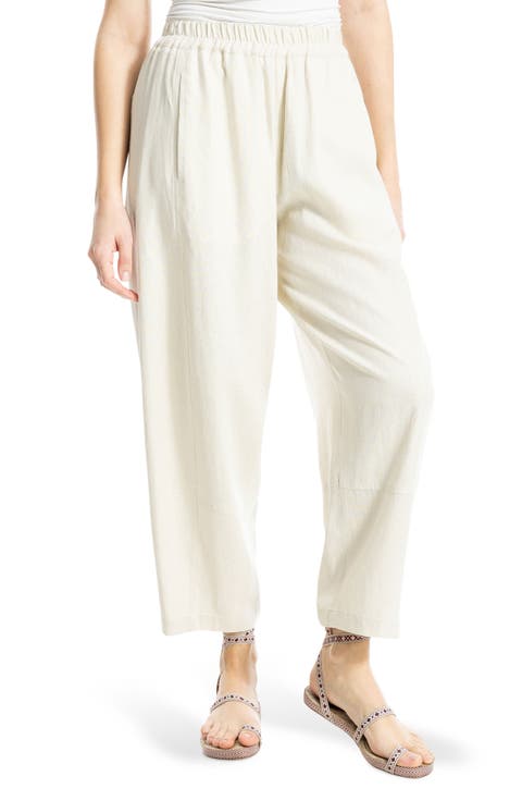 Crop Linen Blend Barrel Leg Pants