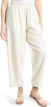 MAX STUDIO Crop Linen Blend Barrel Leg Pants