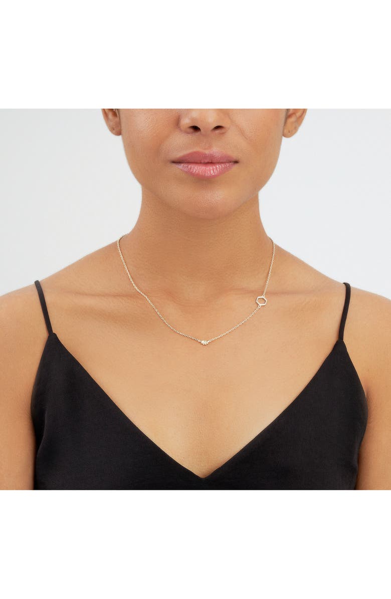 Sterling Forever Bee & Hexagon Pendant Necklace, Alternate, color,