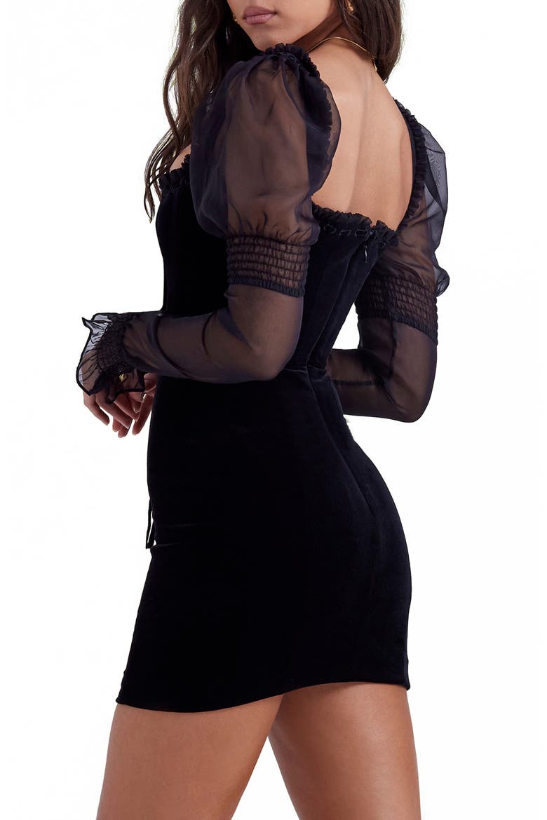 Syana Sheer Juliet Sleeve Minidress, Alternate, color, BLACK