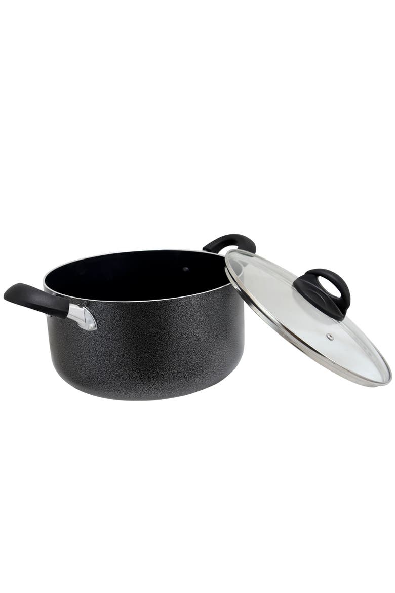Clairborne 6 Quart Aluminum Hammered Tone Dutch Oven with Lid, Alternate, color, Black
