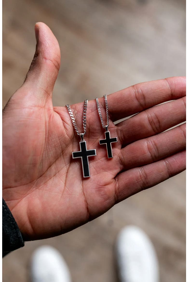 Men's Stone Cross Pendant Necklace, Alternate, color, STERLING SILVER
