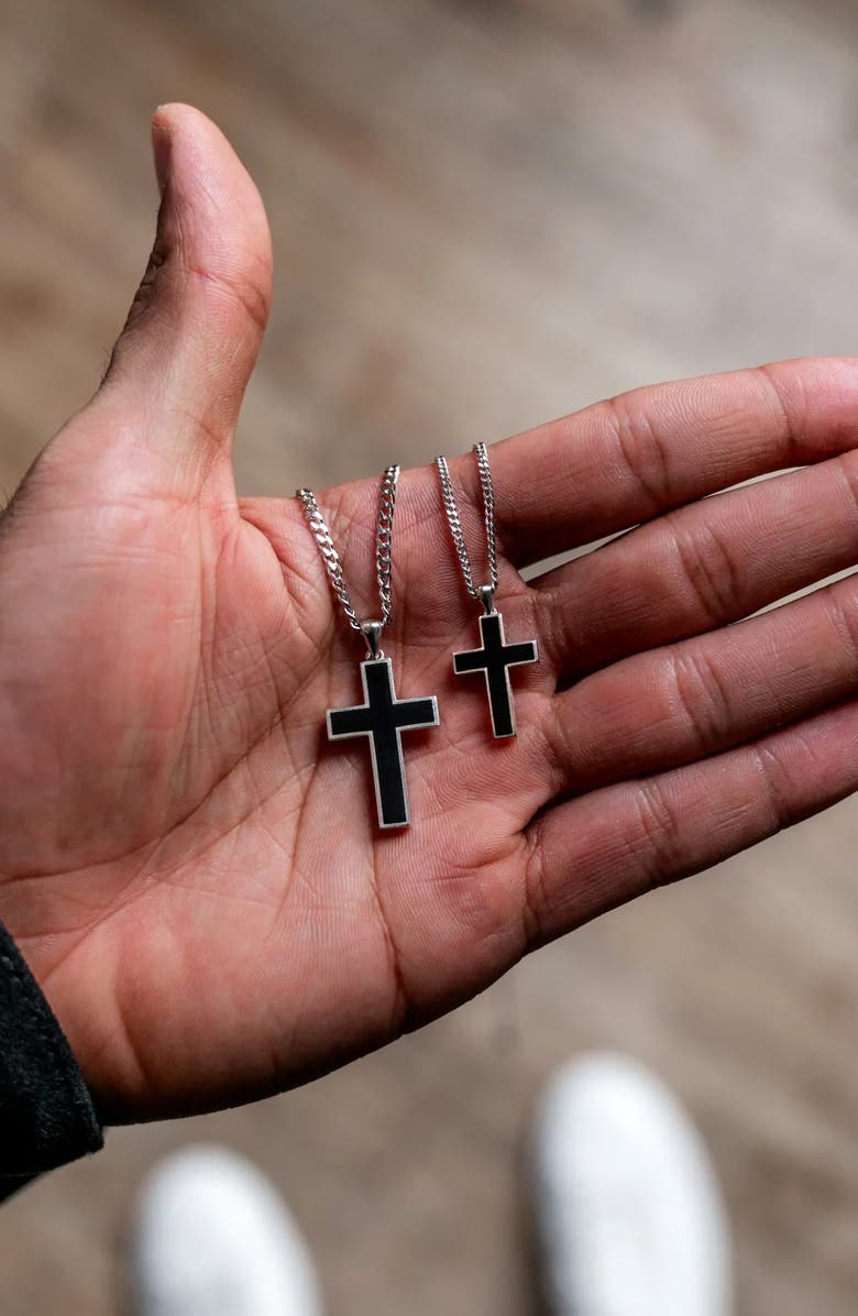 Vincero Men's Stone Cross Pendant Necklace, Alternate, color, Sterling Silver