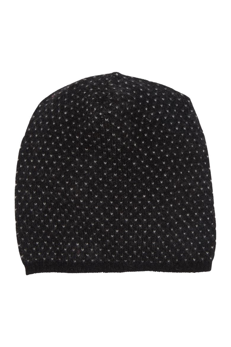 Slouchy Patterned Cashmere Beanie, Main, color, BLACK/YOGI IVORY
