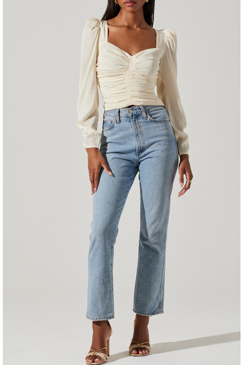 Ruched Puff Shoulder Crop Top, Alternate, color, CREAM
