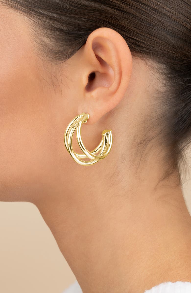Sterling Forever Michaela Triple Hoop Earrings, Alternate, color, Gold