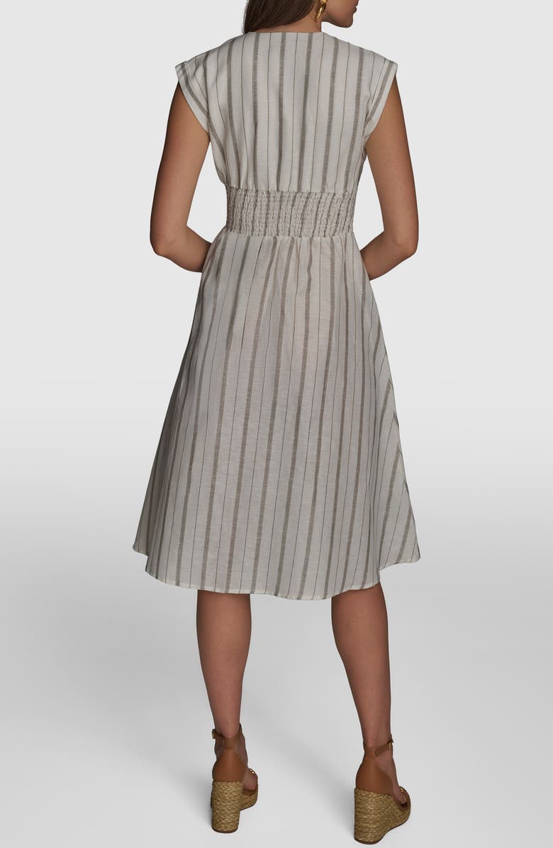 Donna Karan New York Stripe Linen & Cotton Flare Dress, Alternate, color, Cream Multi