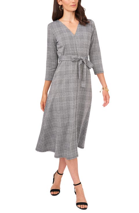 Houndstooth Plaid Jacquard Midi Dress
