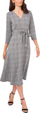 Chaus Houndstooth Plaid Jacquard Midi Dress