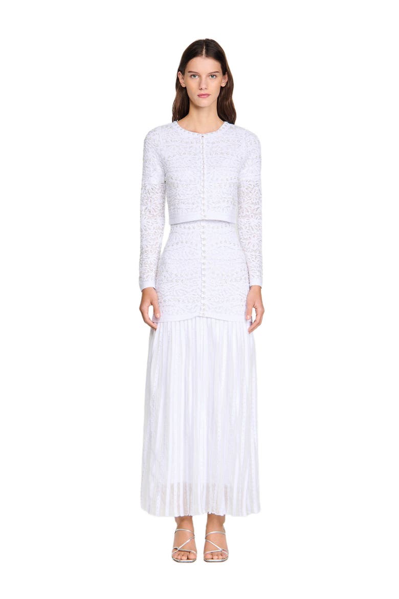 Cropped pearl cardigan, Alternate, color, White