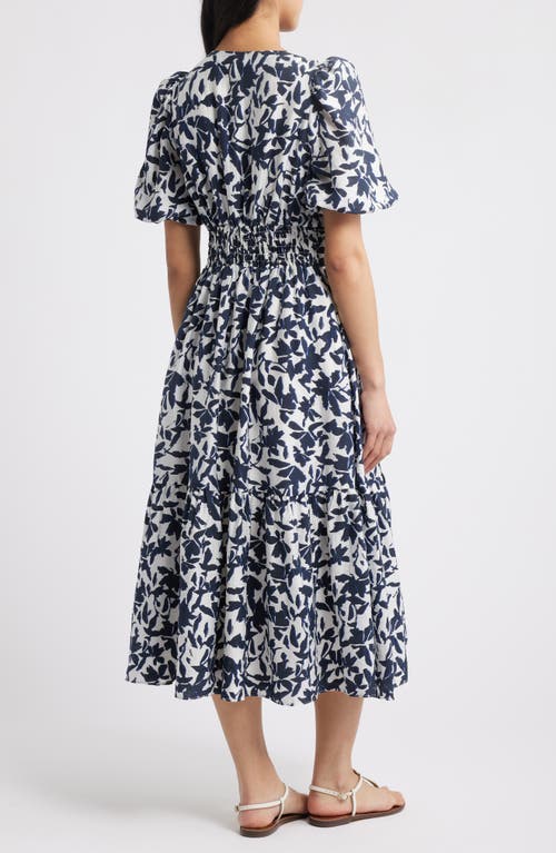 Caslonr Caslon(r) Twist Detail Allover Print Midi Dress In Ivory- Navy Serena Floral