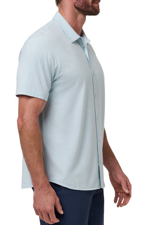 Travismathew Shore Of It Geo Print Short Sleeve Button-up Knit Shirt In Blue