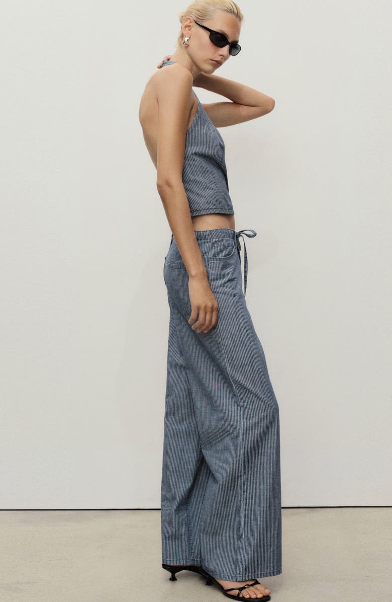 MANGO Drawstring Cotton & Linen Wide Leg Pants, Alternate, color, Blue