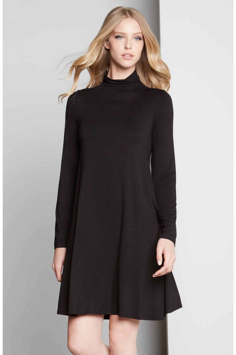 Maggie Turtleneck Trapeze Dress, Alternate, color, BLACK
