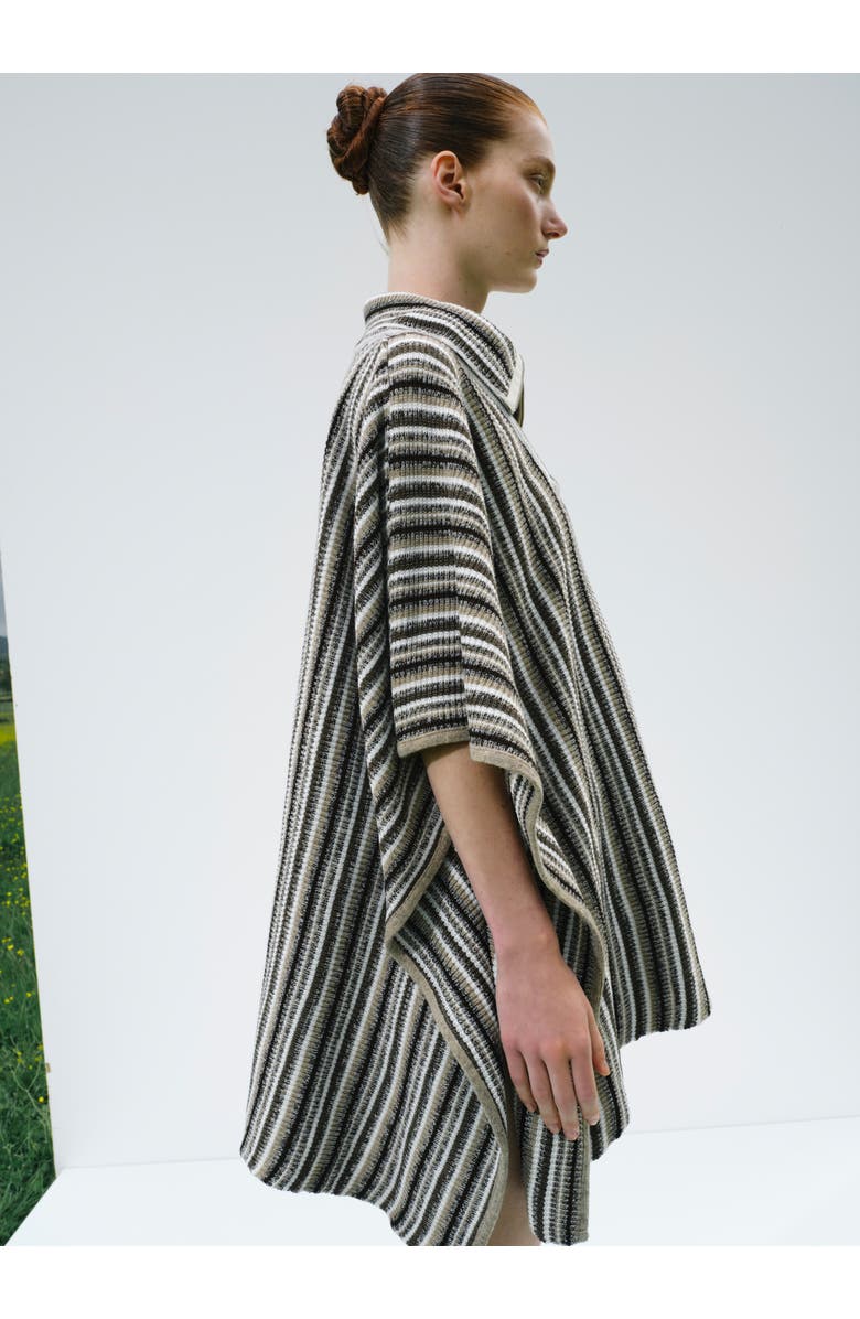 Labeca London Juniper Striped Wool Cape, Alternate, color, Black