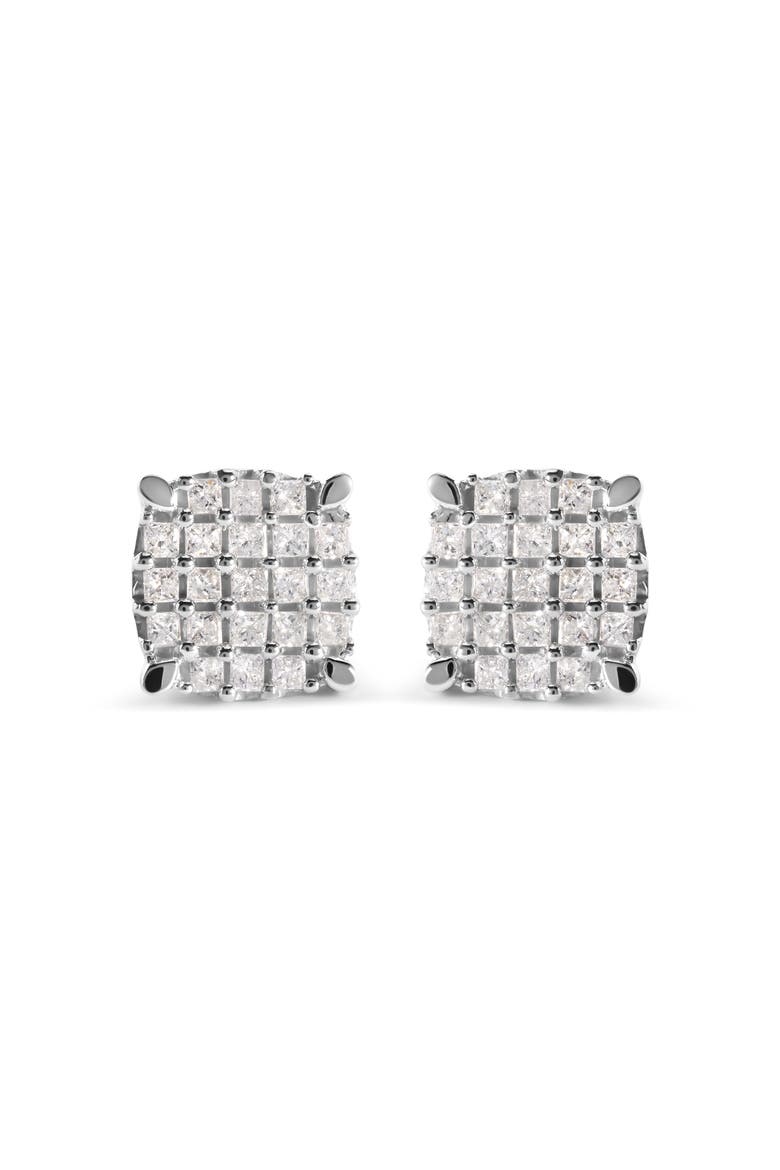 10K White Gold 3/4 Ct Princess Diamond Composite Cushion Shape Stud Earrings, Main, color, White