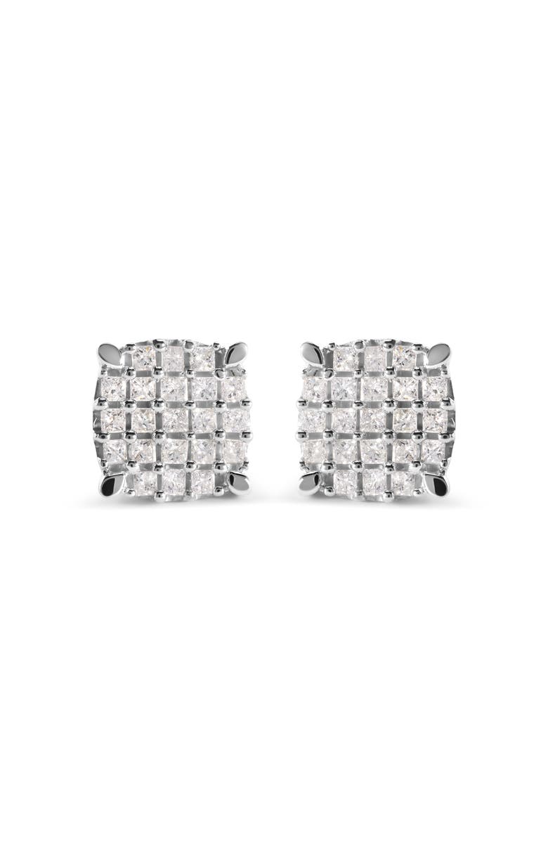 Haus of Brilliance 10K White Gold 3/4 Ct Princess Diamond Composite Cushion Shape Stud Earrings, Main, color, White