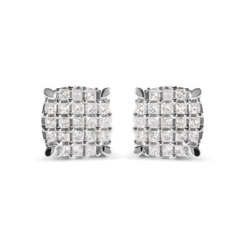 10K White Gold 3/4 Ct Princess Diamond Composite Cushion Shape Stud Earrings