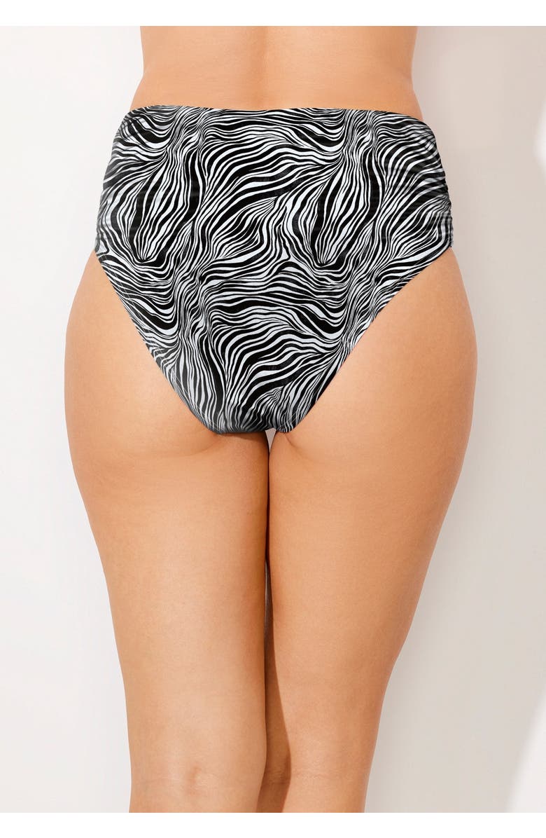 Swimsuits for All Side Shirred High Waist Swim Brief, Alternate, color, Island Zebra
