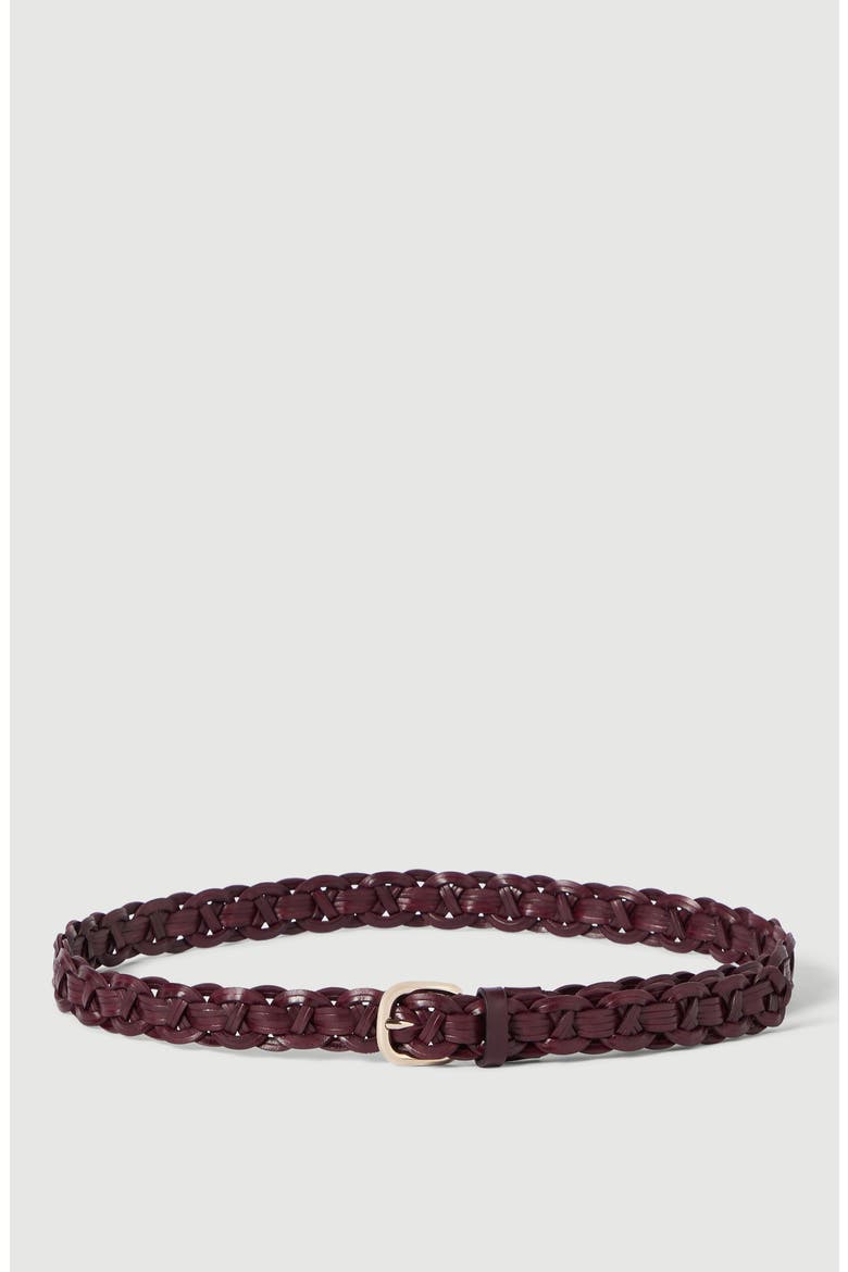 Leather braided belt, Main, color, Burgundy