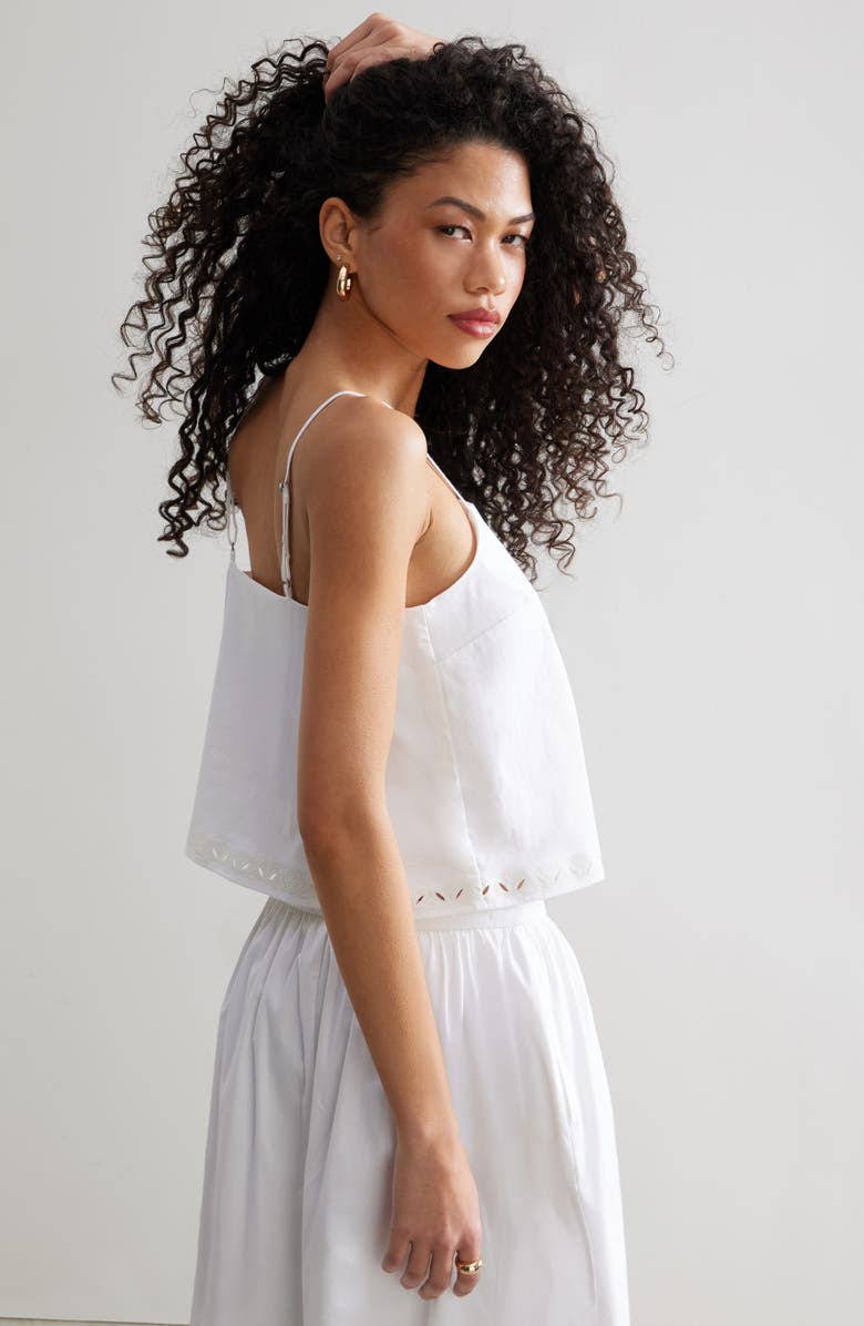 Open Edit Embroidered Stretch Cotton Poplin Midi Skirt, Alternate, color, White