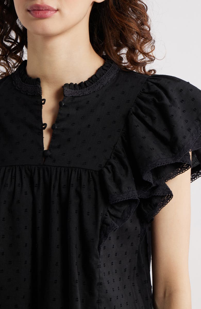 Treasure & Bond Ruffle Sleeve Clip Dot Top, Alternate, color, Black