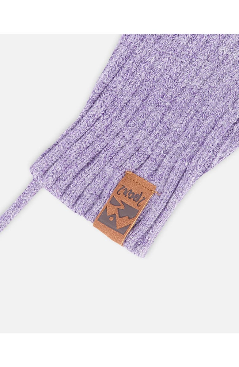Deux par Deux Girl Rib Knit Mittens with Cord, Alternate, color, Lavender