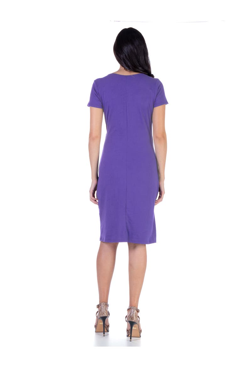 Petites Short Sleeve Knee Length Faux Wrap Dress, Alternate, color, Lilac