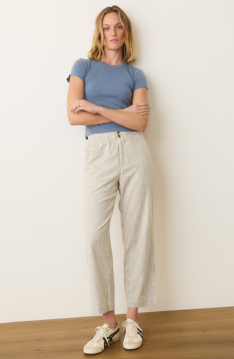 Marine Layer Elle Stripe Stretch Cotton Pants, Alternate, color, Cream/ Shadow Stripe