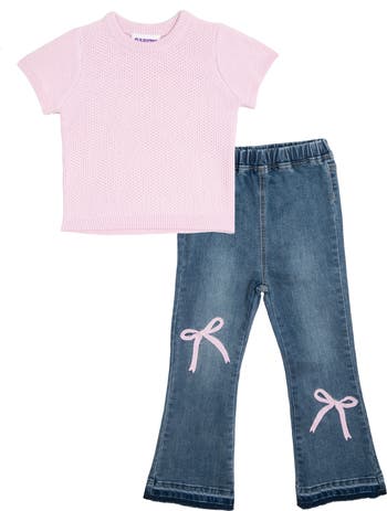 Kids' Short Sleeve Sweater & Bow Leggings Set