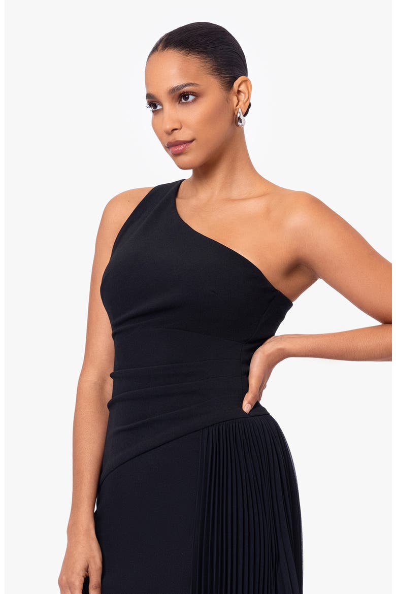 Pleated One-Shoulder Cocktail Dress, Alternate, color, BLACK